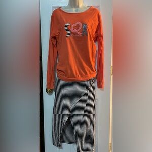 NoNo Sz 16 Ling Sleeve Top & Maxi Skirt Orange Black White